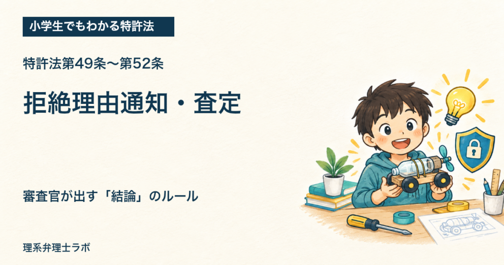 小学生でもわかる特許法：拒絶理由通知・査定（特許法第49条〜第52条）