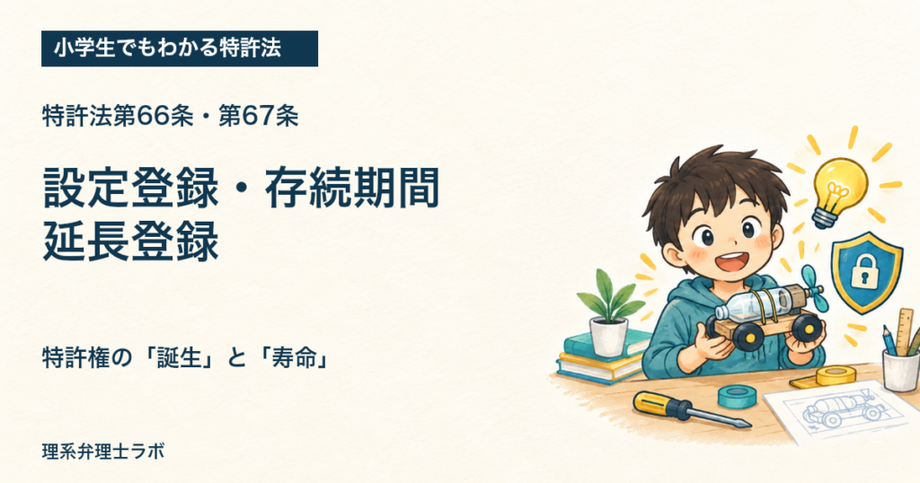 小学生でもわかる特許法：設定登録・存続期間・延長登録（特許法第66条・第67条）