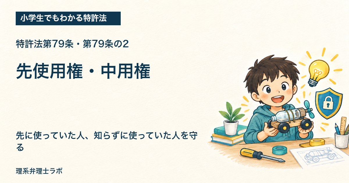 小学生でもわかる特許法：先使用権・中用権（特許法第79条・第79条の2）