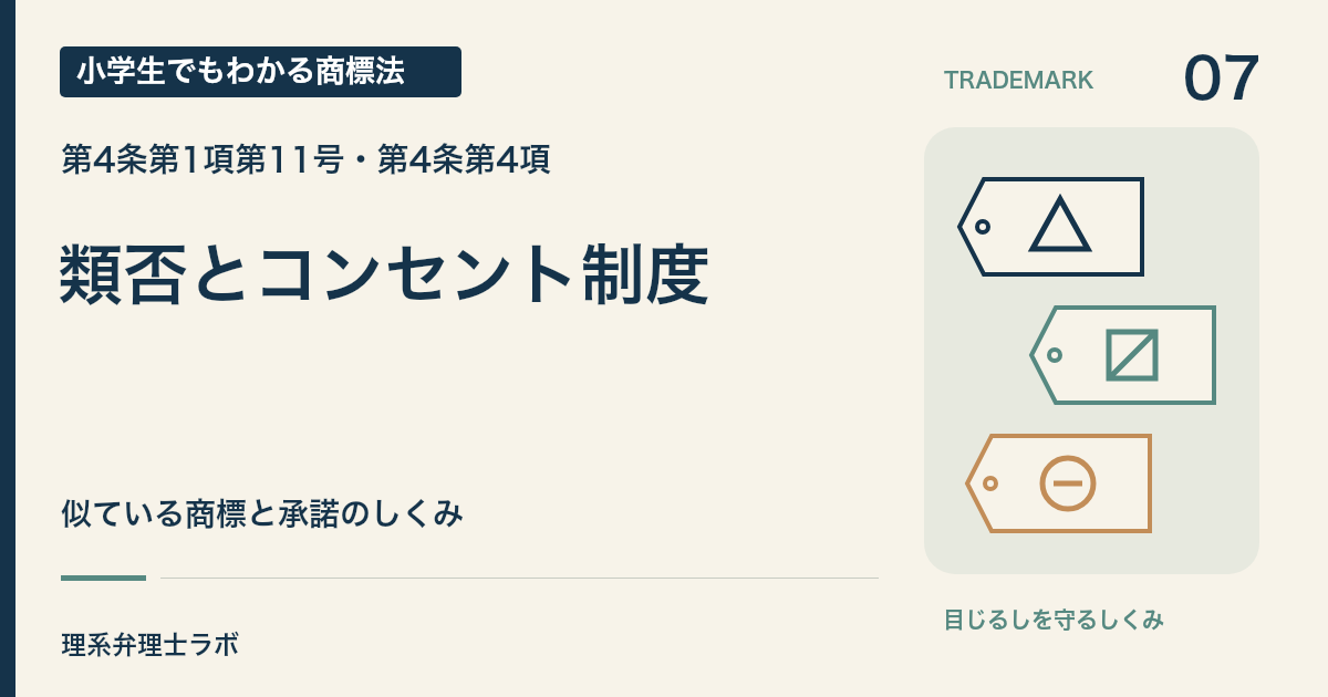 小学生でもわかる商標法 第07回「類否とコンセント制度」。似ている商標と承諾のしくみ。