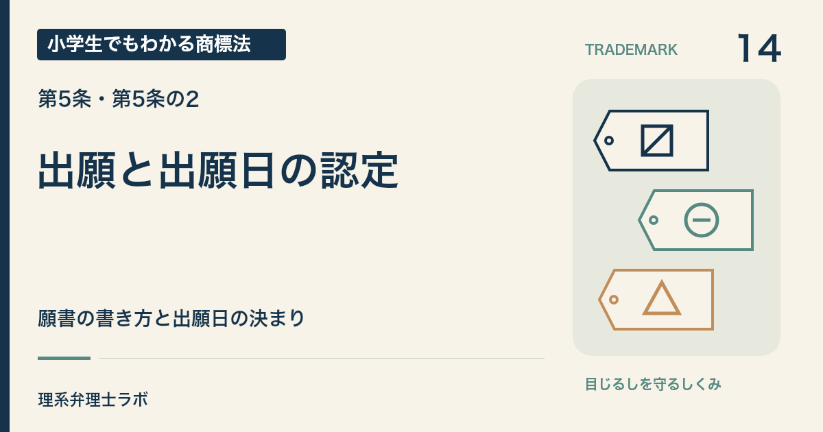 小学生でもわかる商標法 第14回「出願と出願日の認定」。願書の書き方と出願日の決まり。