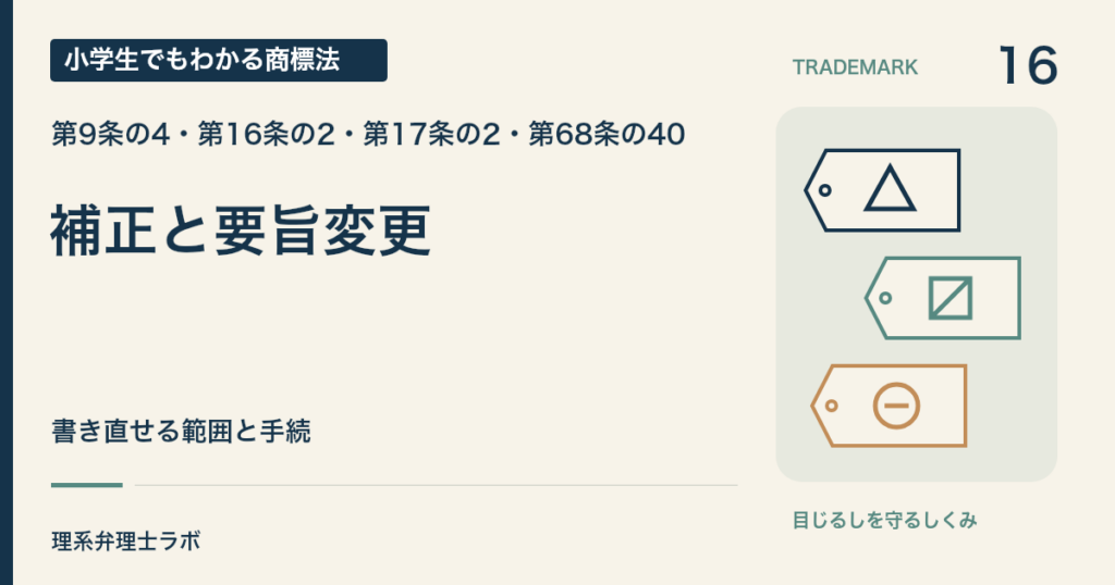小学生でもわかる商標法 第16回「補正と要旨変更」。書き直せる範囲と手続。