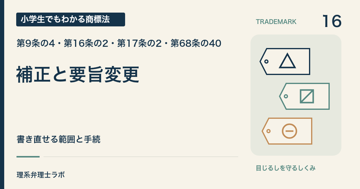 小学生でもわかる商標法 第16回「補正と要旨変更」。書き直せる範囲と手続。