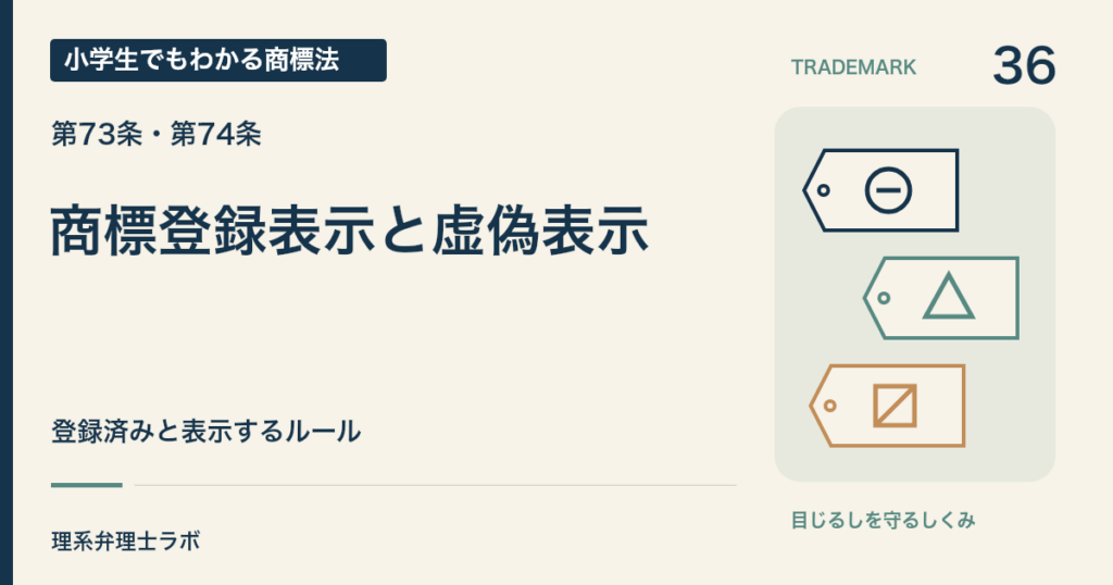 小学生でもわかる商標法 第36回「商標登録表示と虚偽表示」。登録済みと表示するルール。